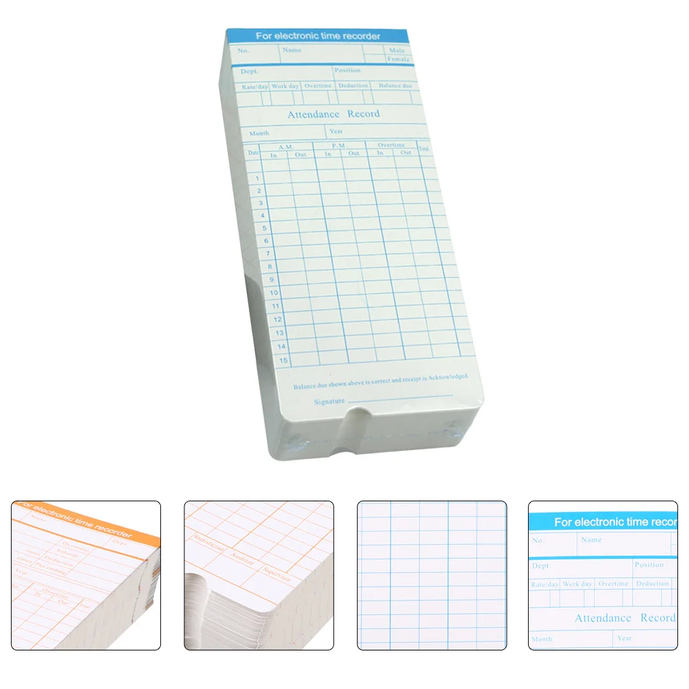 100 Sheets Attendance Card Time Record Cards for Employee Recording Timecard Paper Staff