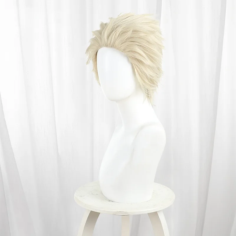 Flor perfumada de incenso chou rin tarou peruca cosplay luz cor dourada curta e encaracolada com um grande penteado backcomb