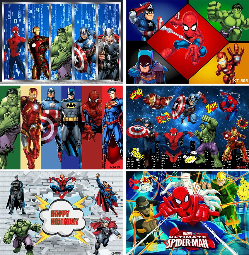 Superhero Party Backdrop Happy Birthday The Avengers Photography Background Hero Theme Party Supplies Birthday Decorations