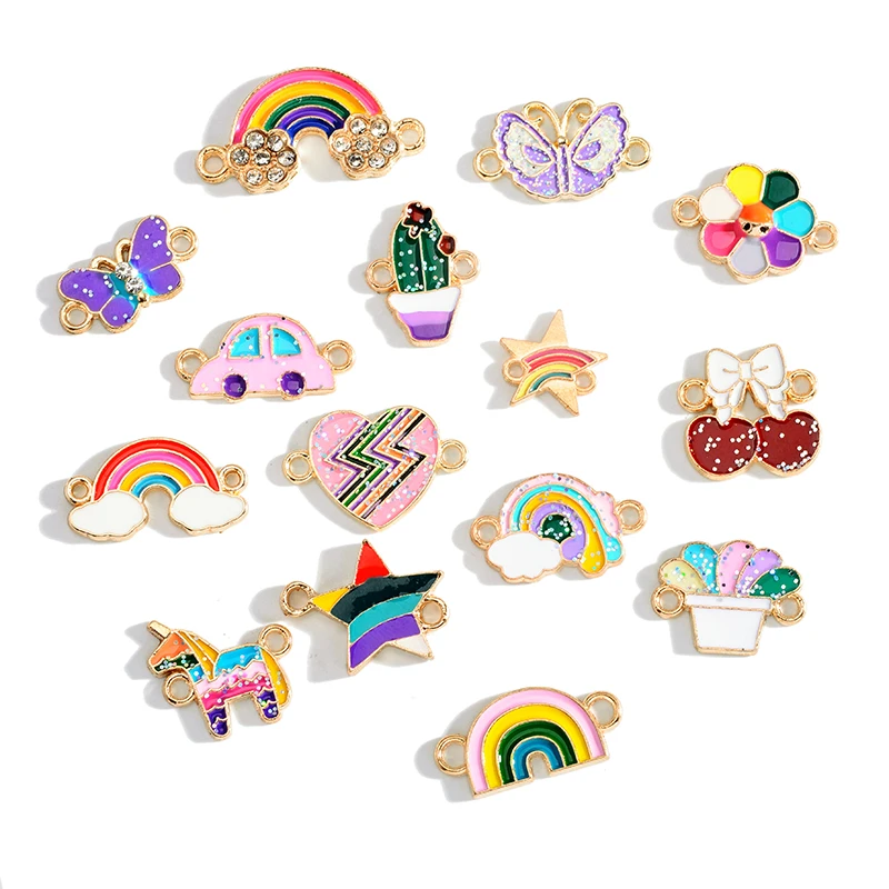 10P Cs Colorful Mixed Butterfly Rainbow Eyes Flower Jewelry Connector Pendant Charms DIY Necklace for Jewelry Making Accessories