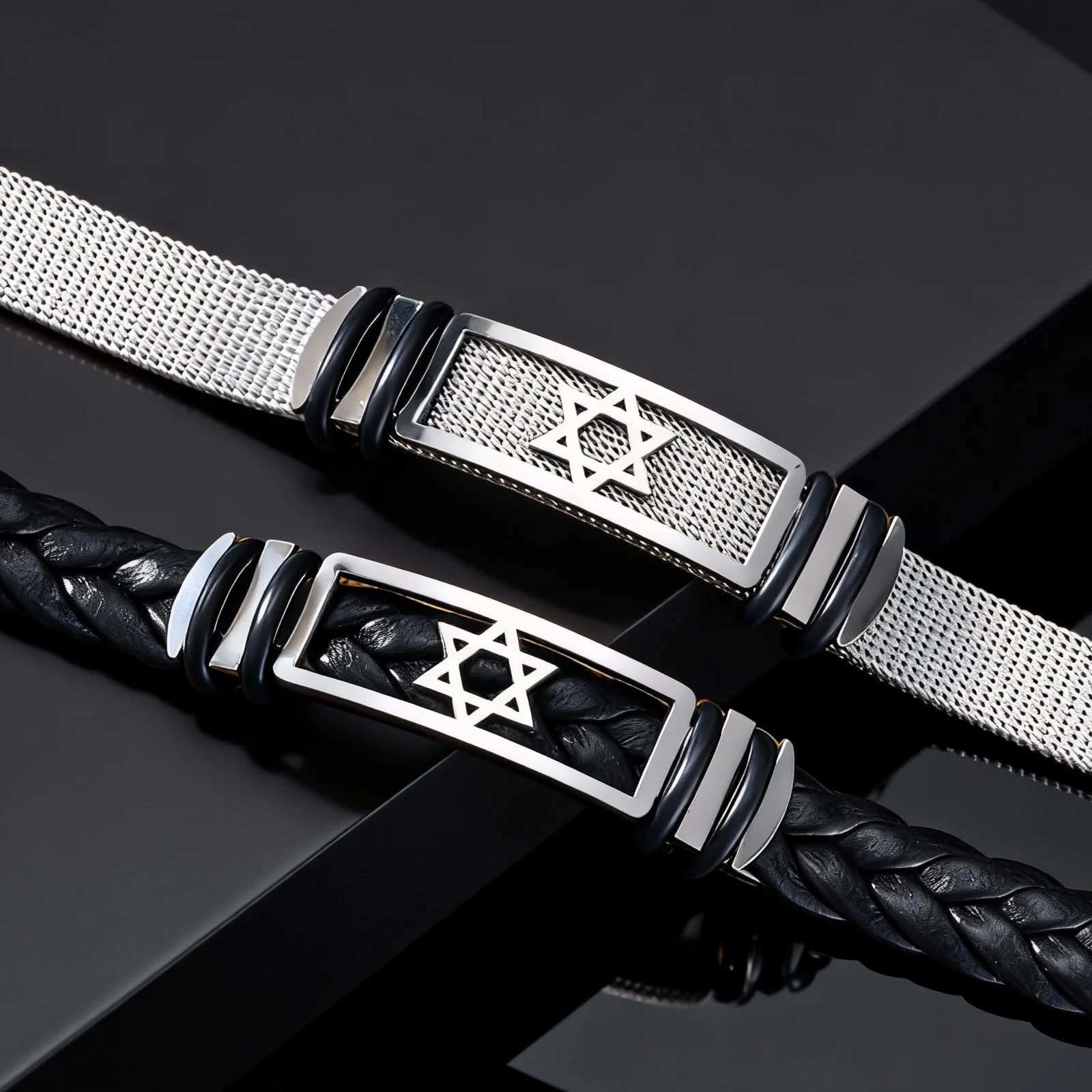 Hexagram Watch Strap Bracelet for Men,Stainless Steel Star of David Wristband,Trendy New Jewelry Gift