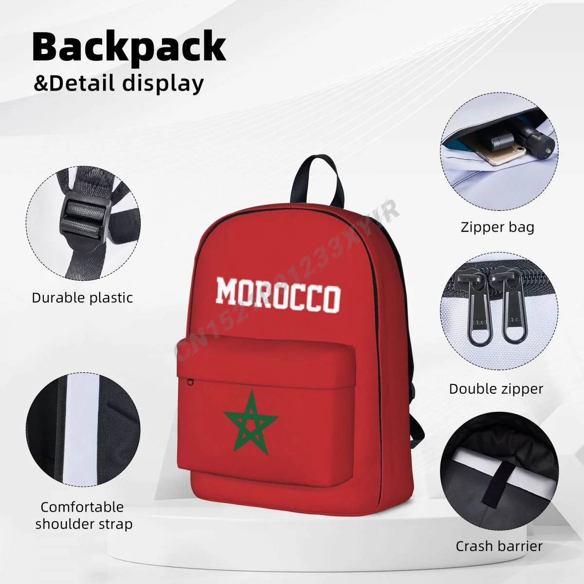 Unisex Backpack Morocco Flag Moroccan Stitch Schoolbag Messenger Bag Case Laptop Travel Bag Mochila Gift