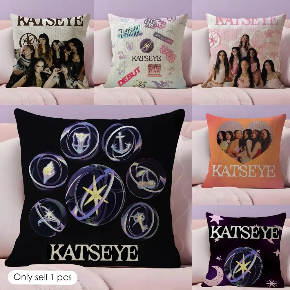 Band K-Katseye Cushion Cover Natural Linen Pillow Case Double-Sided Print Decorative Sofa Pillowcase Home Decor Gift
