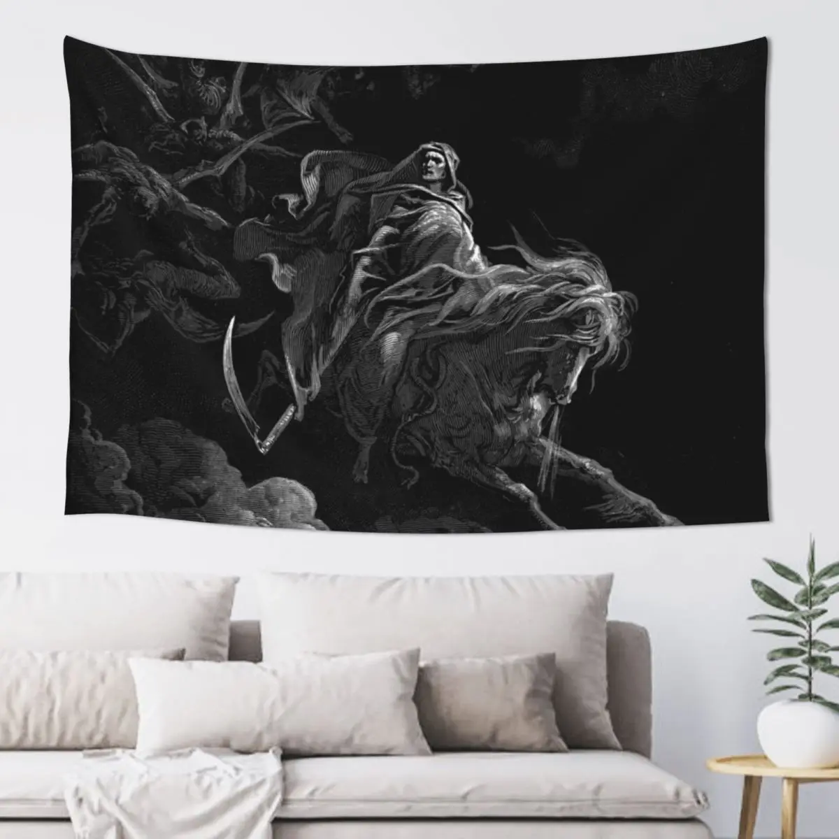 

Enhanced, High Res Gustave Doré Death on a Pale Horse 1865 Tapestry Mushroom Kawaii Room Decor Tapestry