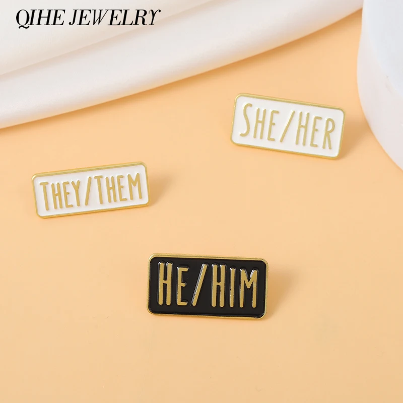 Personal Pronoun Enamel Pins LGBTQ HE/Him SHE/HER THEY/THEM Brooches Badge Breastpin Backpack Accessories Gift Friend Jewelry