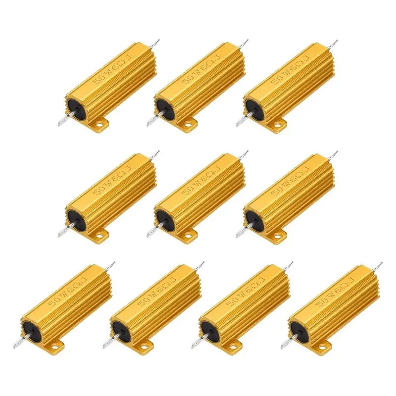 TFORU-10Pcs 50W 6 Ohm Aluminum Case Resistor With 5 % Tolerance Aluminium Housing Chassis Mount Wirewound Power Resistors