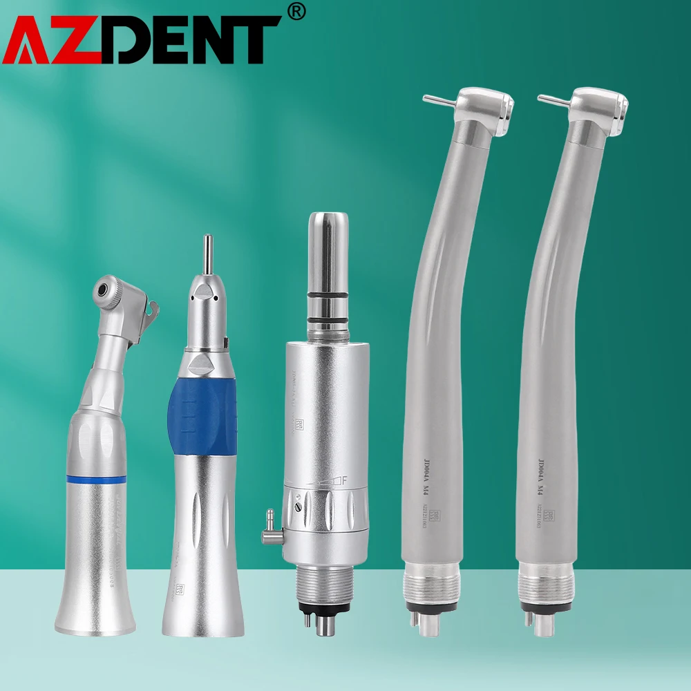 Azdent Dental High & Low Speed Handpiece Kit 1:1 Ratio Push Button Air Motor 2/4 Holes Dental Handpiece Set Dentistry Equipments