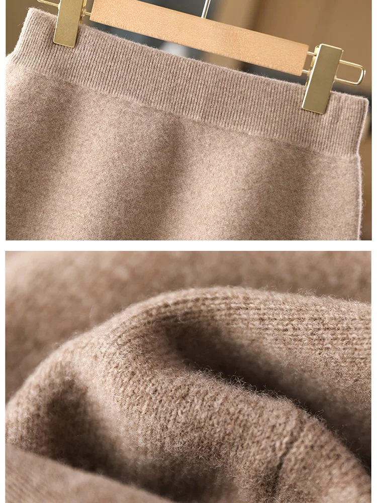 

TLOML Autumn Winter New Chic Women's 100% Merino Wool Mini Skirt Preppy Style Cashmere Knitted Skirt Soft Warm Basics Mini Skirt