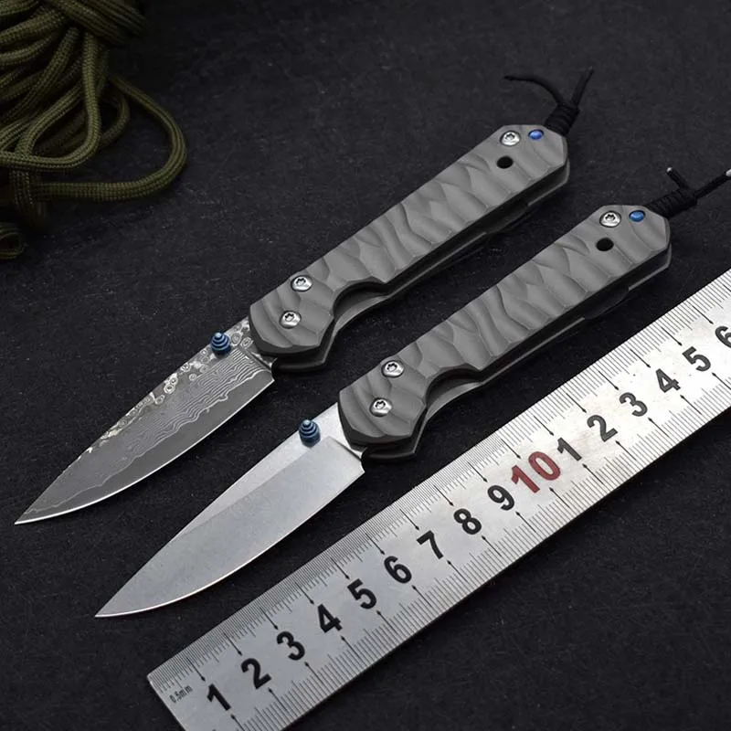 

D2 Steel Damascus Steel High hardness folding knives outdoor tool knives portable handmade knives Titanium alloy handle
