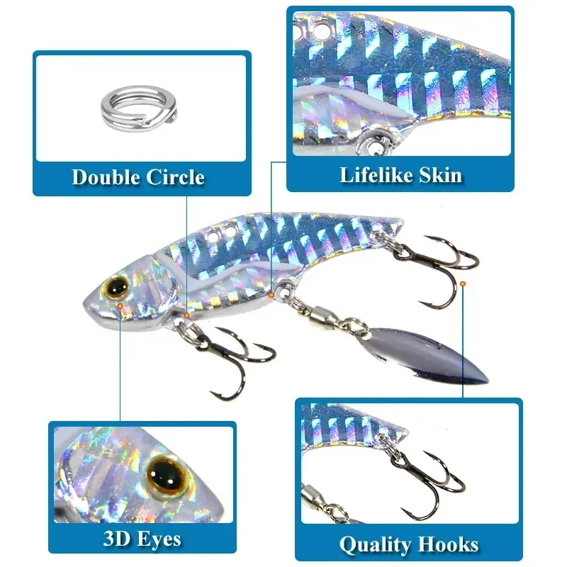 12g 16g 1pc Fishing Metal VIB Hard Lure with Spoon Spinner  3D Eyes Vivid Vibrations Painting Fishing Lure Bait Fishing Tackle