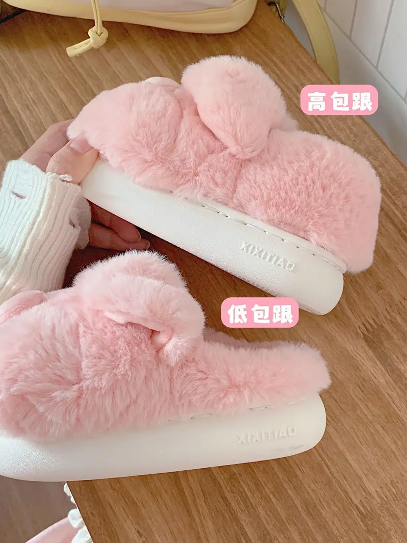 Pink Stout Piggy Slippers Women Chunky Animal Slides Woman Flat Furry Cotton Shoes 2024 New Warm Girls Home Slipper