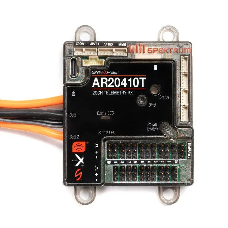 Receptor de Telemetria Spektrum AR20410T 20 Canais Powersafe DSMX Synapse para Controle Remoto de Aeronaves RC de Asa Fixa