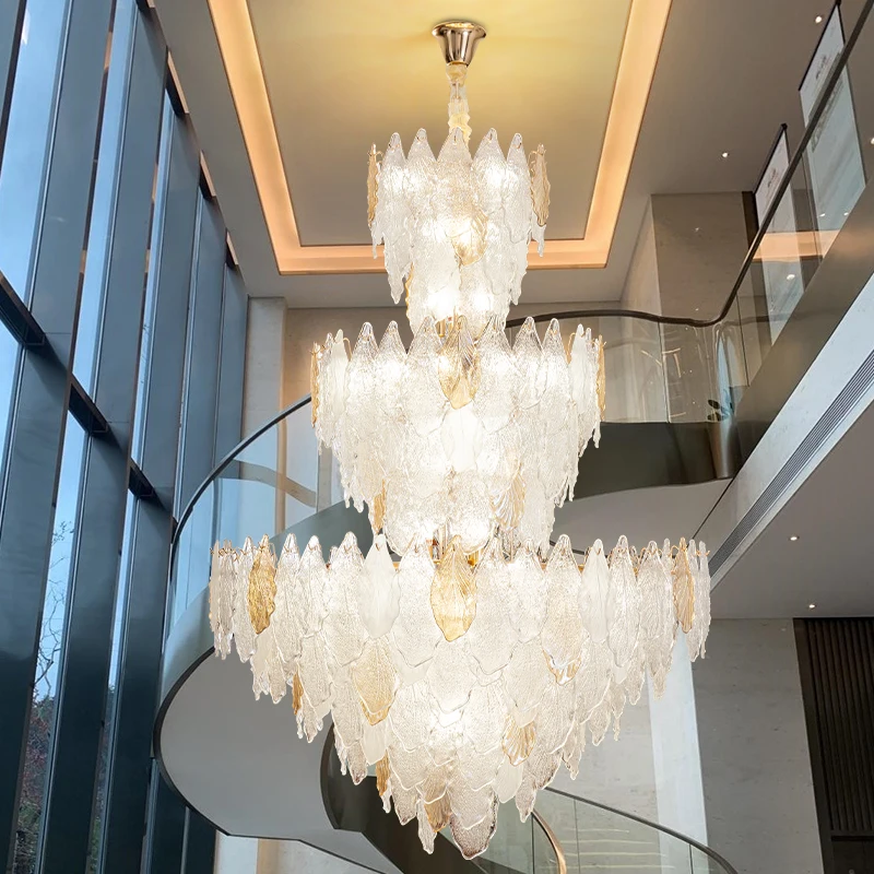 فيلا الثريات دوبلكس السقف مصابيح غرفة المعيشة الإبداعية يترك الجنكة يترك كريستال زجاج الراقية مصابيح متدلية بالجملة