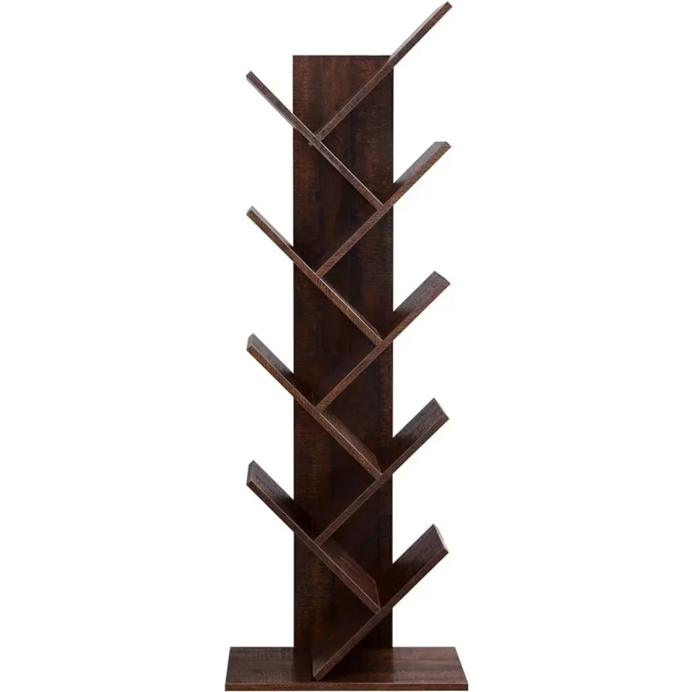 Book caseTree Bookshelf, 9 Shelf Floor Standing Tree Bookshelfs, with Shelves for Living Room, Home Office,Walnut Bookcase