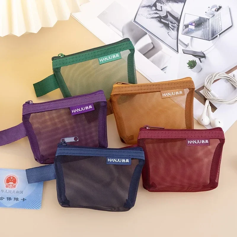 Small Women Key Earphone Data Cable Charger Storage Bag New Retro Transparent Mesh Zipper Coin Bag ID Bank Card Organizer Pouch