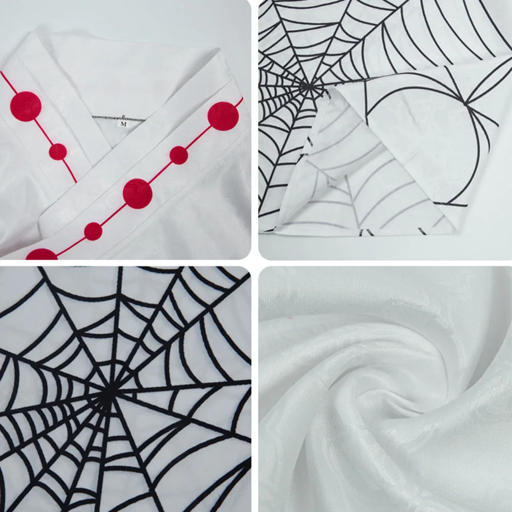 Anime Twelve Kizuki Rui Cosplay Women Spider Web Print Japanese Yukata Wide Flare Sleeve Kimono Robe with Belt Halloween Costume