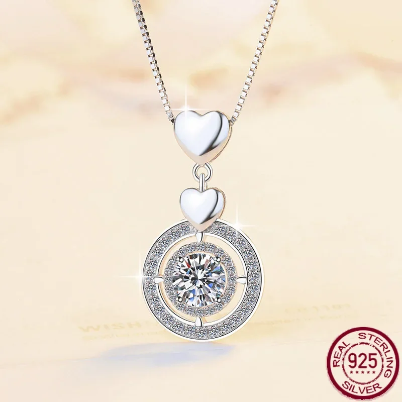 

New S925 Sterling Silver Necklace Women's Mosonite Pendant Love Light Luxury High end Collar Chain Wedding Accessories