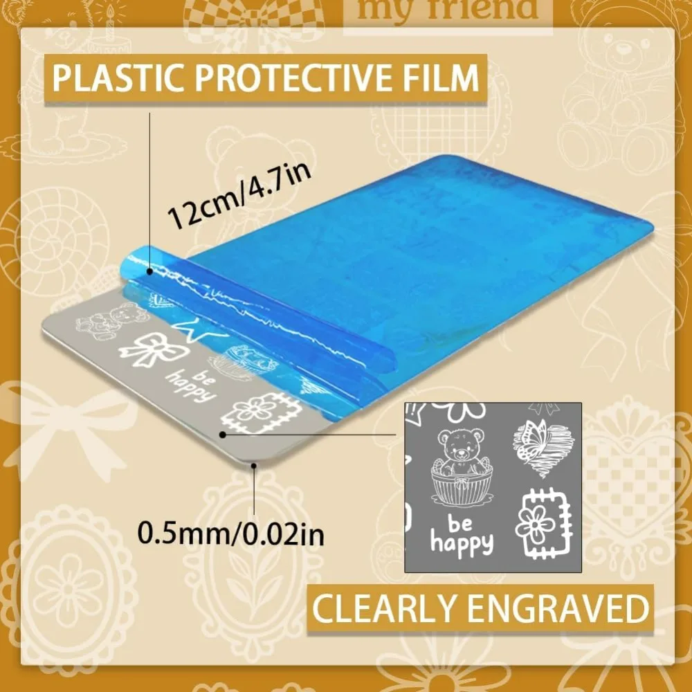 3pcs Cute Bear Nail Stamping Plates Bows Heart Nails Art Stencils Butterfly Fruit Mushroom Manicure Art Templates Lovely Sweet