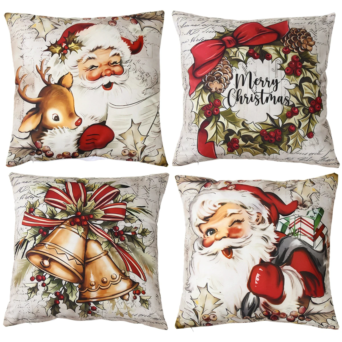 4pcs Christmas Pillow Covers 45x45cm Pillowcases Christmas Throw Pillow Covers For Home 2024 Xmas Sofa Couch New Year Gifts 2025