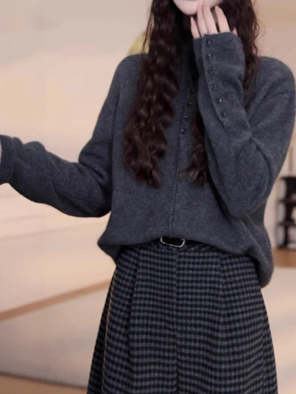 Ele f High Ne Knitted Sweater Women's Loose Long Sve Autumn Winter plus Size Slimming Versatile Design Casual Wear