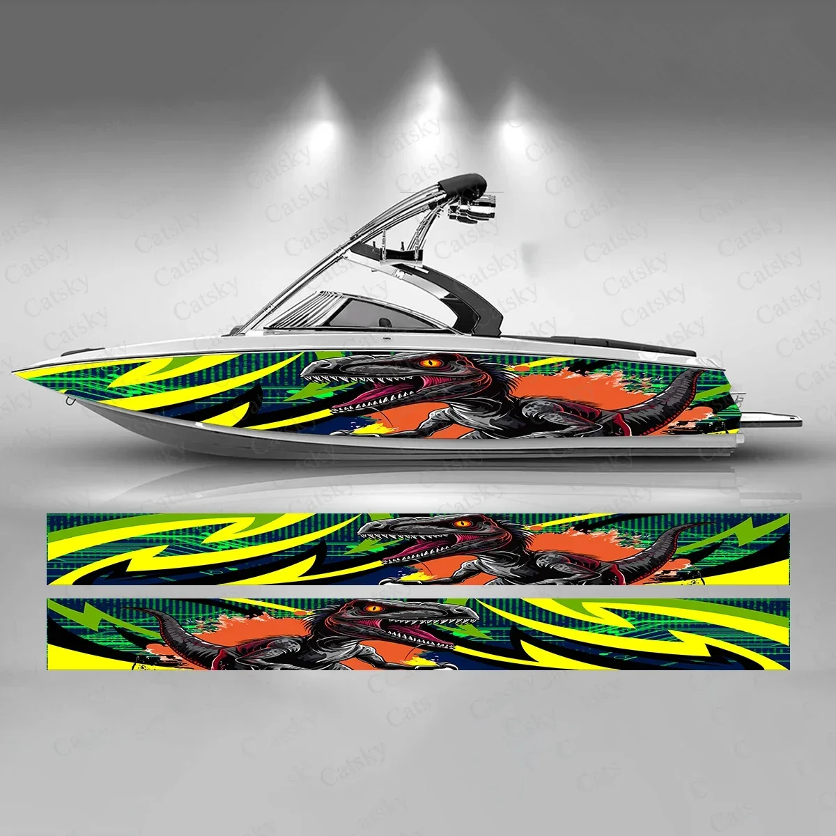 Dinosaur Colorful Boat Sticker Fashion Custom Fish Boat-Sticker Vinyl Waterproof Boat Wrap Graphic Boat Wrap Decal