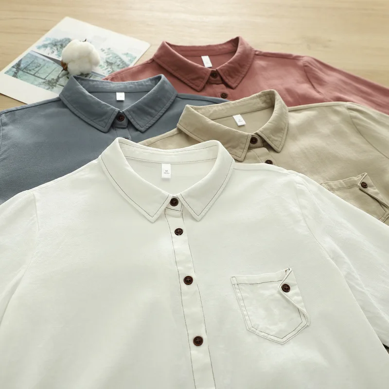 قميص جديد بأكمام طويلة من القطن لخريف 2025 ، جيب غير منتظم للنساء بطية صدر السترة ، بلوزة فضفاضة غير رسمية على الموضة لفتاة موري T59851CC #6