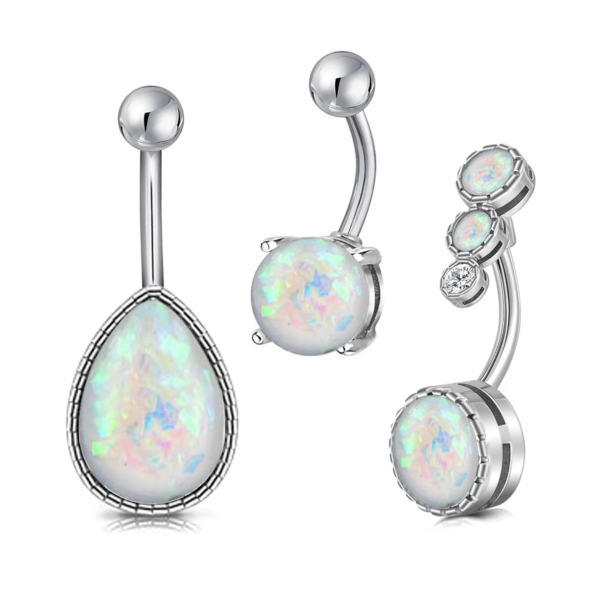 1PC  Water Drop Opal Stone Navel Piercing Stainless Steel Round Opal Belly Button Ring Women Sexy Body Piercing  Navel Ring