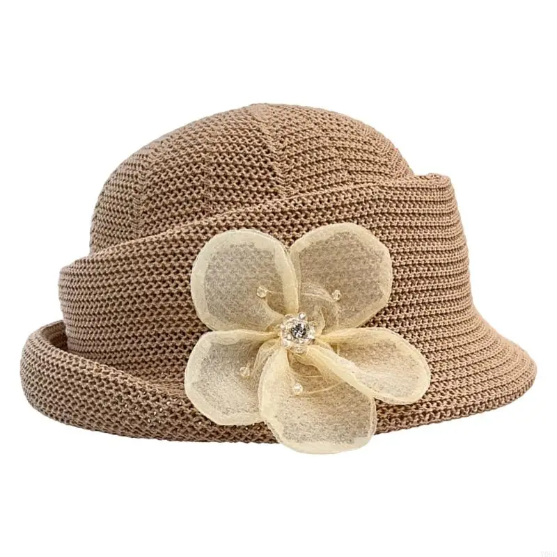 Atmungsaktiver Fischerhut für Damen mit Blumenakzent, durchbrochener für Urlaubskleidung bei warmem Wetter und Spaziergänge – Detail 7