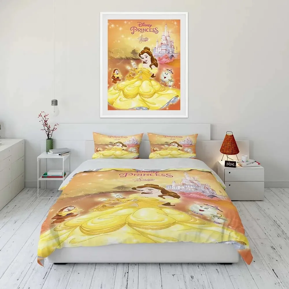 Disney Beauty and the Beast Duvet Cover Pillow Cover Room Bedroom Home Bedding Set Boy Girls Duvet Cover Gift Queen Double Bed