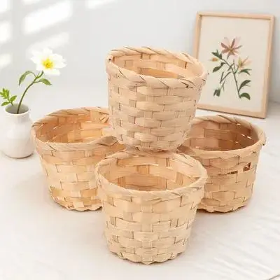 

10pcs Bamboo Woven Storage Baskets Lightweight Portable Handmade Eco-Friendly Decor For Living Room Bedroom Office Fruit