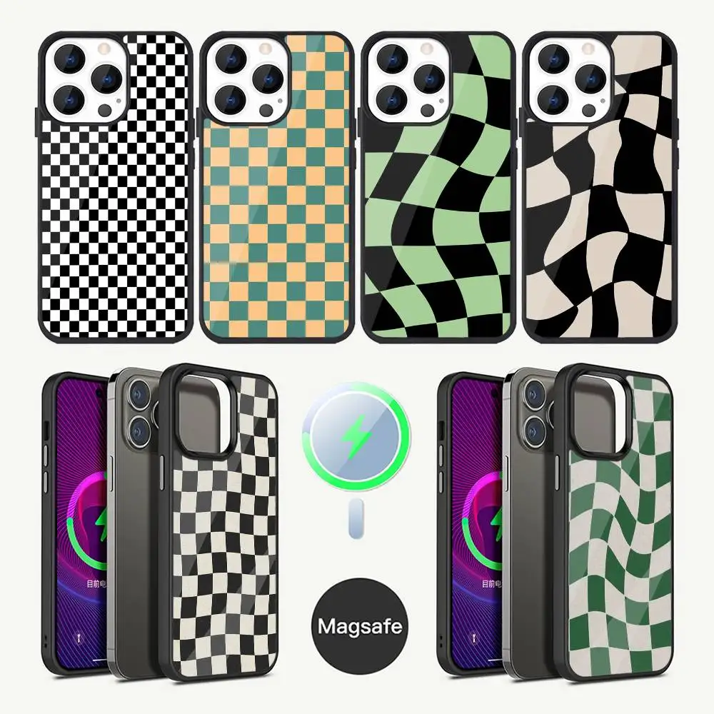 

Stylish Checkerboard Phone Case For iPhone 17,16,15,14,13,12,11,Plus,Pro,Max Mini Magsafe Magnetic Wireless Charging