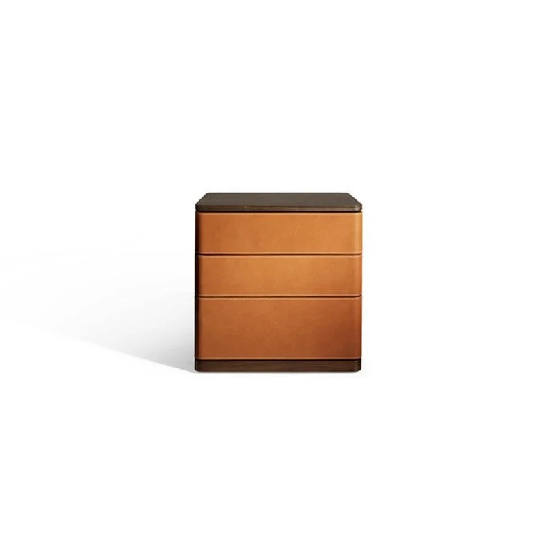 

Saddle leather locker TV cabinet leather bedside table, model house villa high-end furniture