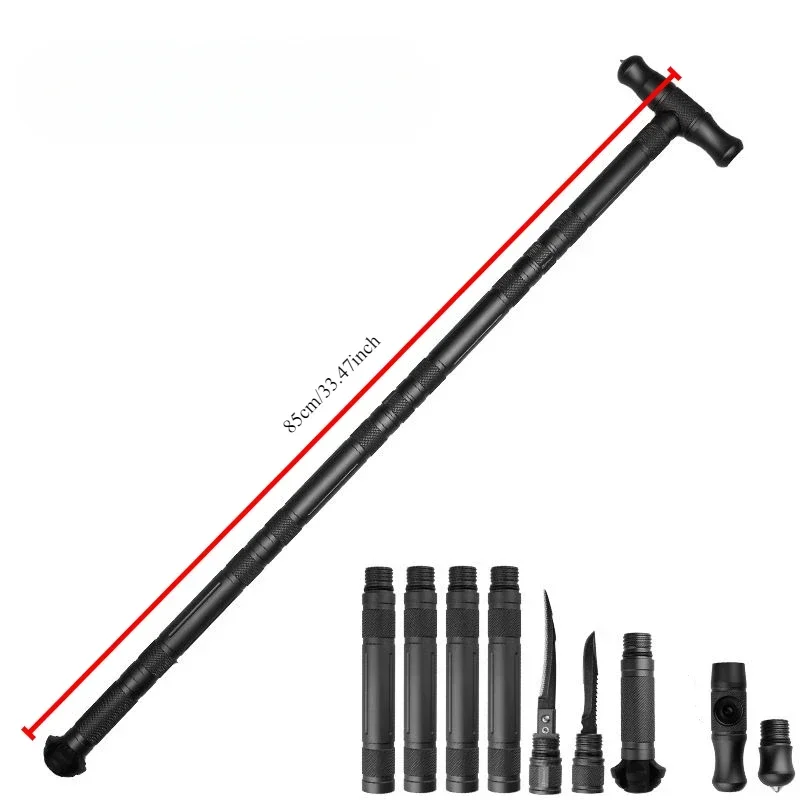 Tungsten Steel Multifunction Alpenstock T-type Self-defense Stick Detachable Walking Sticks Portable Folding Outdoor Camping image 3