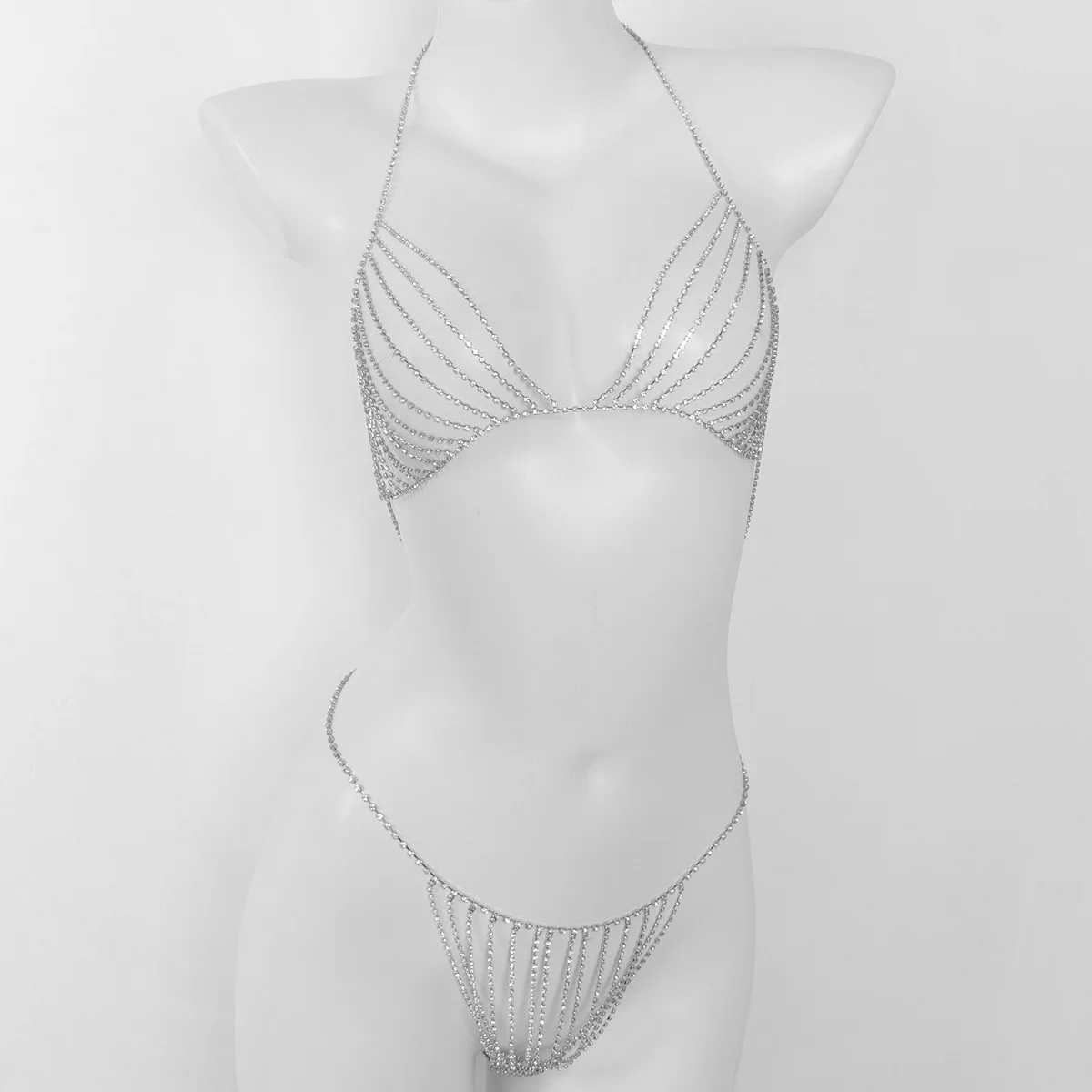 Fashionable Single-layer Bikini Style Rhinestone Bra Underwear Sandy Beach Women's Body Jewelry