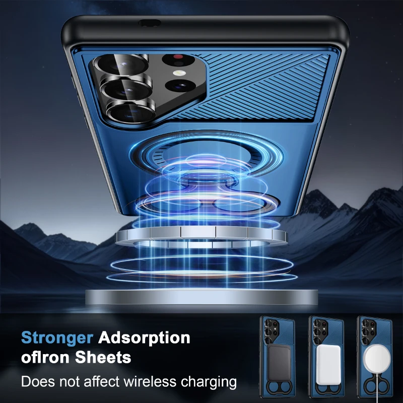 Magsafe Magnetico 360 ° Custodia per telefono con armatura in tinta unita con staffa in metallo girevole per Samsung S25 Ultra Edge S23 S24 Ultra Plus A56 A36