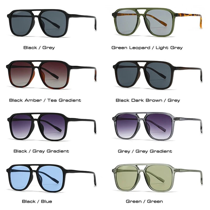 SO&EI Retro Double Bridges Men Square Sunglasses Fashion Blue Green Shades UV400 Women Trending Gradient Sun Glasses