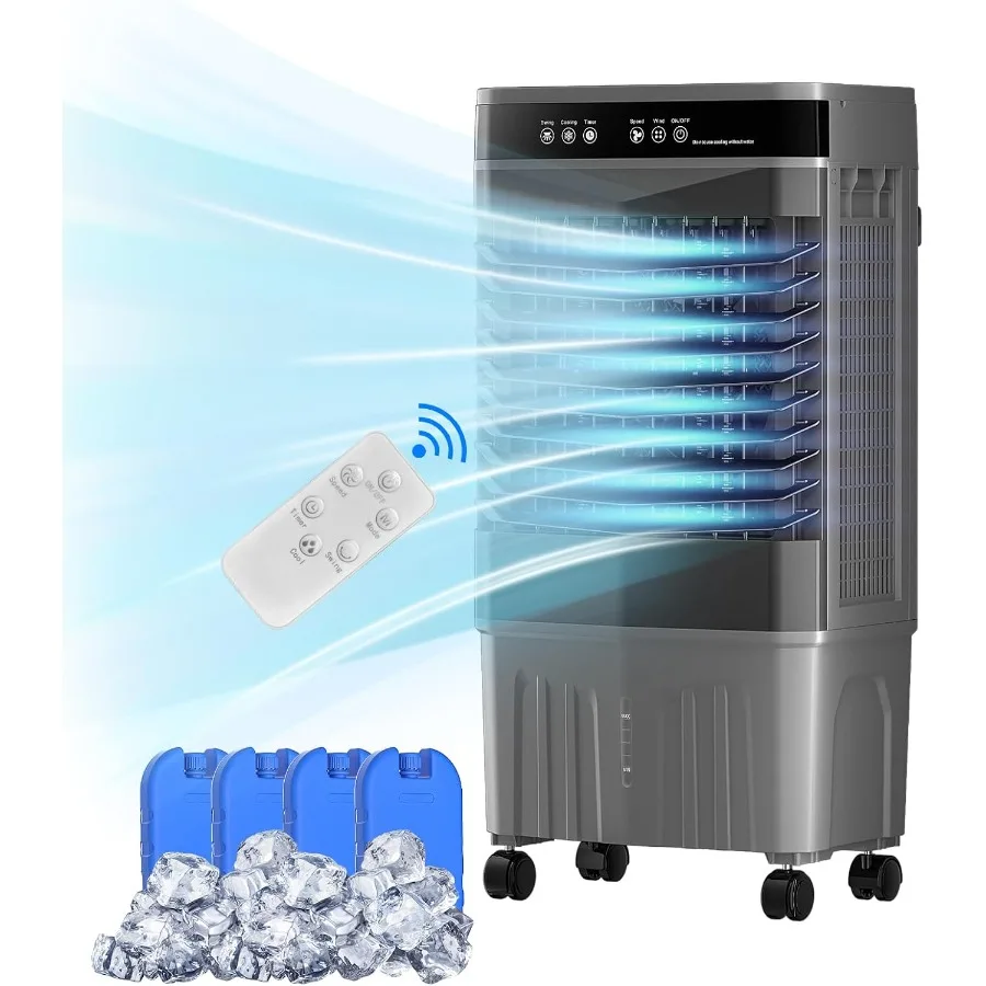 

5.3 Gal Swamp Cooler Air Conditioner 3in1 Portable Evaporative Air Cooler with Remote Control 3 Speed Settings 4 Ice Packs 12Ho