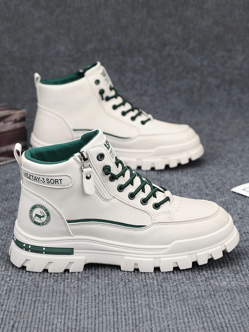 Casual High-Top  Boots Men's Spring Autumn Thick Bottom Leather Surface Outdoor Sports Climbing Workwear Trend Shoes