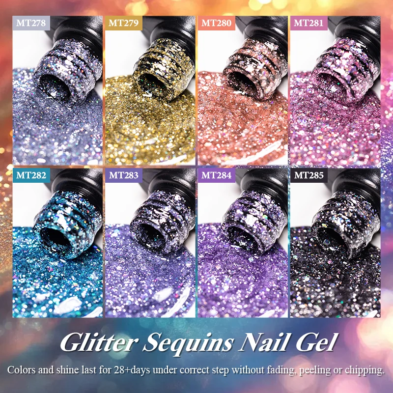 7ml Glitter Paillettes Gel Smalto per unghie Sparkle Argento Oro Rosa Nero Lucido Gel olografico Smalto Soak Off UV LED Unghie curate Art