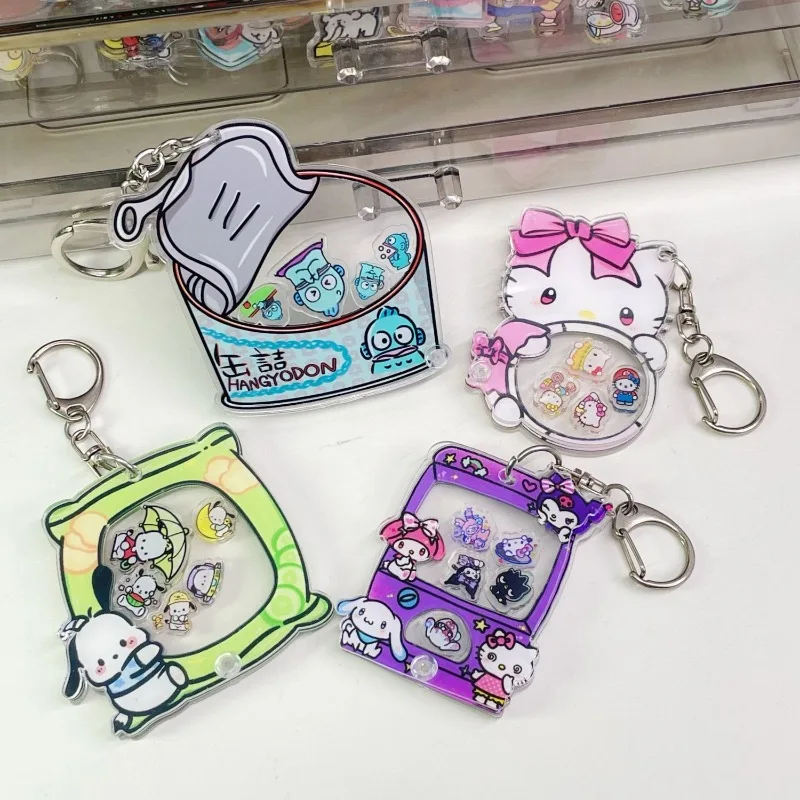 New Sanrio My melody Kuromi Pochacco Hangyodon Cute Kawaii Cartoon Shake Acrylic Keychain Creative Personalized Backpack Pendant