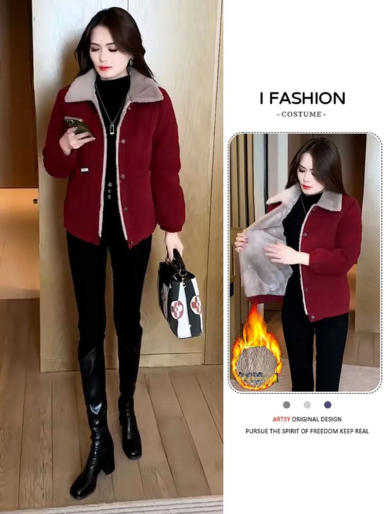 

Women's Faionable Thiened Fce Lined Slim Fit Cotton Jaet Winter Warm Outerwear Versatile Commute Sle Long Sve P...