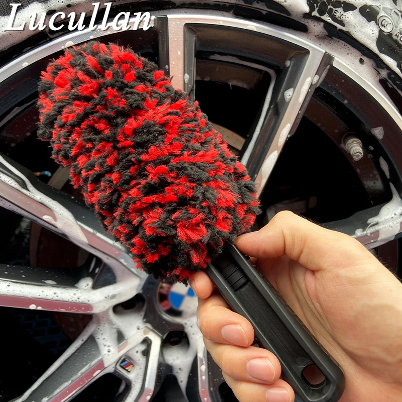 Lucullan Red Wheel and Rim Brush   Microfiber Safe For Exhaust, Tires, Rims, Engine Bays