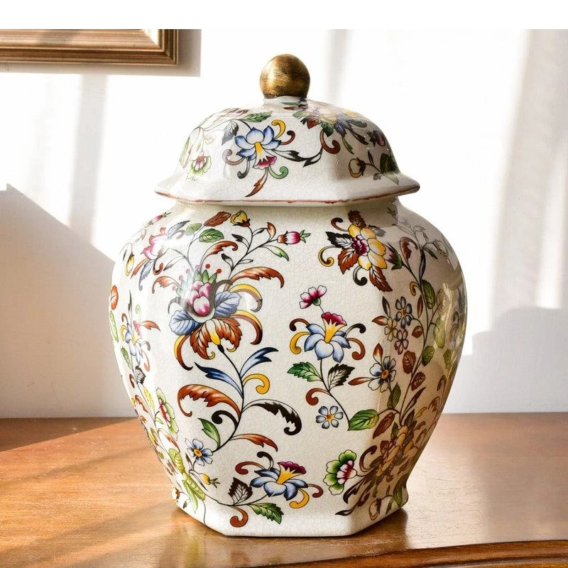 Floral Pattern Painted Porcelain Storage Jar Ceramic Ginger Tea Canister Desk Decoration Jewelry Box Cosmetic Containers