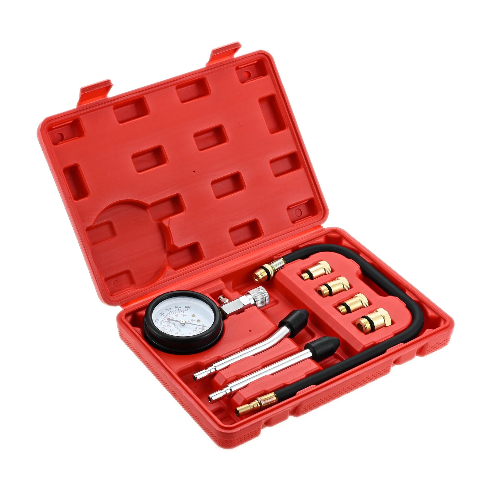 

Car Cylinder Tester Kit Gasoline Engine Compression Meter 0-20bar 0-300 PSI Pressure Gauge with M10 M12 M14 M18 Adapter and Hose