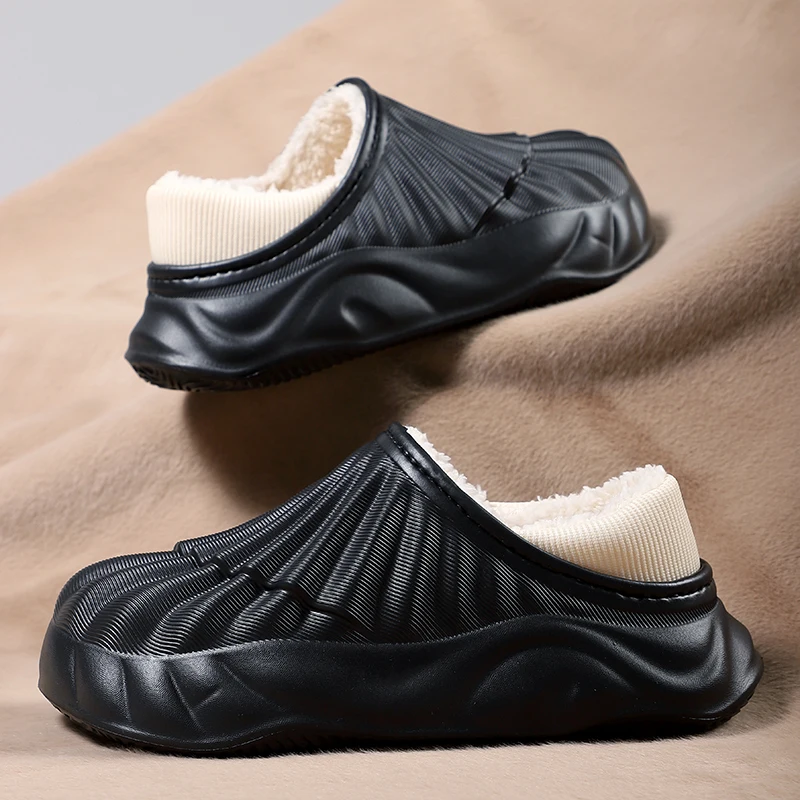 

Плюшевые тапочки унисекс, зимние теплые хлопковые сабо для мужчин, женские нескользящие водонепроницаемые домашние тапочки, домашние шлепанцы с толстой подошвой