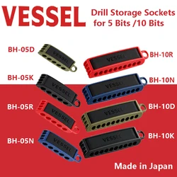 VESSEL Drill Storage Sockets for 5 Bits /10 Bits 4 Colours Available Durable Portable Bit Holder BH-05D/K/N/R BH-10D/K/N/R