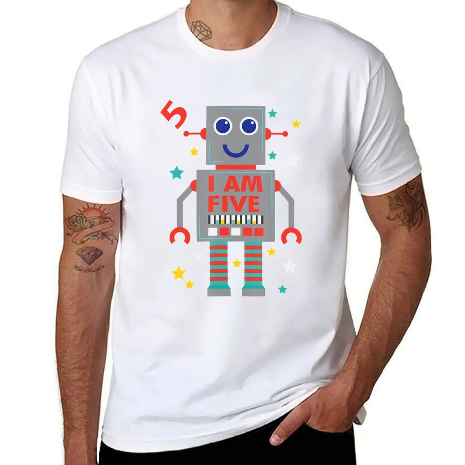 

I Am Five Robot Funny Robotics 5 Year Old Birthday Party T-Shirt t shirt for man T-Shirt