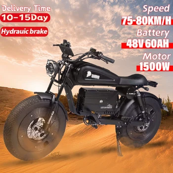 Image ZPW Black Warrior 1500W Motorbikes 48V 60AH Ebike Adult Road Electric Bicycle 20 inch Off-road Fat Tyre Electric Bike 78km/h