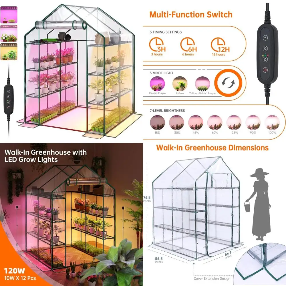 

Компактная домашняя теплица со светодиодной подсветкой, подвижной дверью и крышкой из ПВХ для легкого садоводства