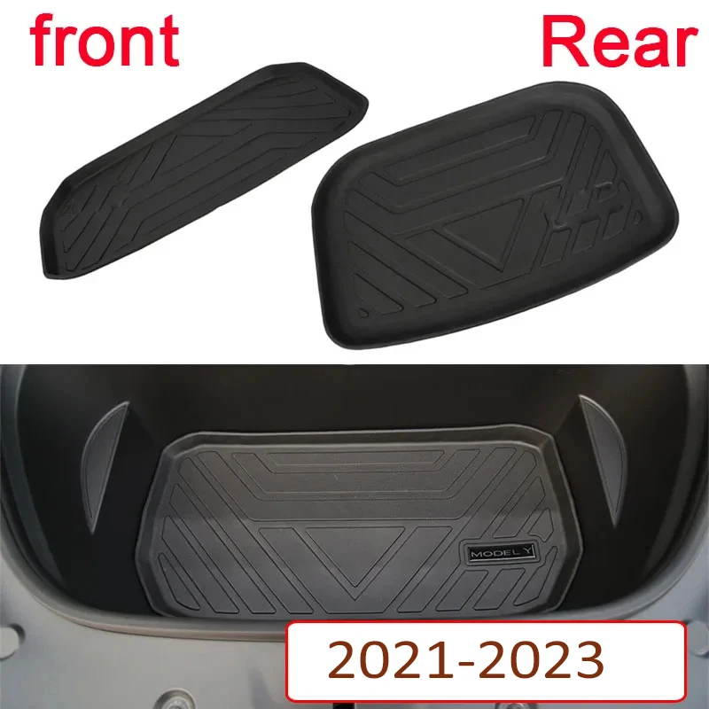 

For Tesla Model Y 2021-2023 Upgrade TPE Front Storage Box Pad Rear Trunk Mat Waterproof Protective Liner Trunk Tray Floor Mat